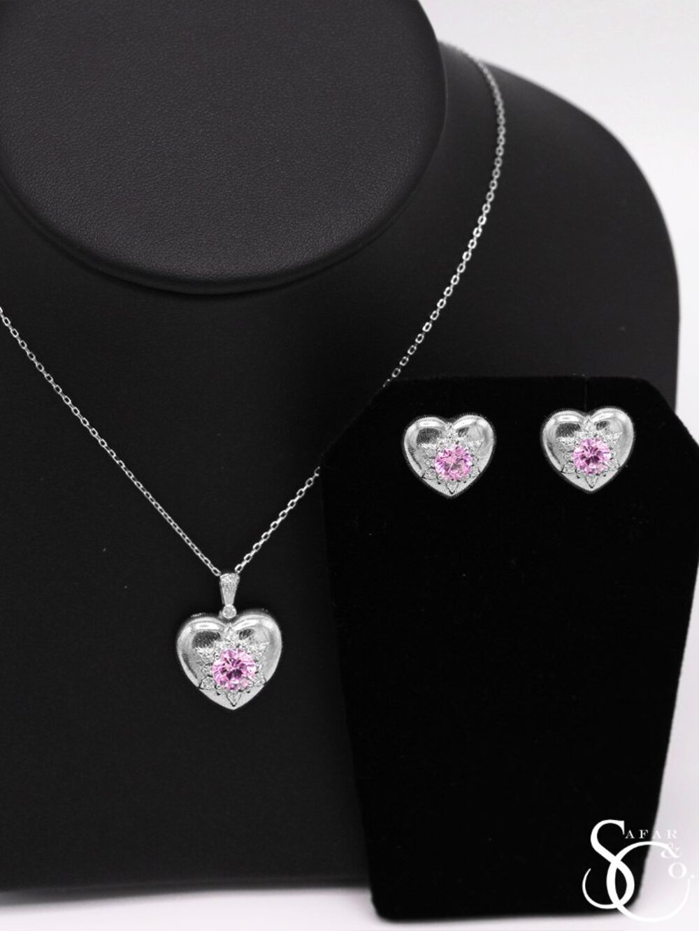 925 Sterling Silver Heart Necklace and Earrings Jewelry Set